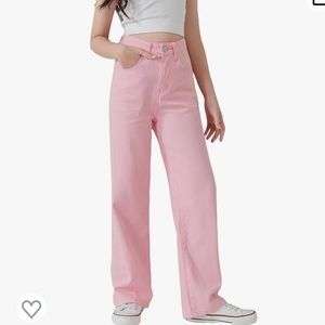 Girls Pink High Waist Straight Leg Jeans